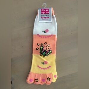 NWT ToeSox Multicolor Toe Socks with Butterfly & Flower Yellow Orange Pink